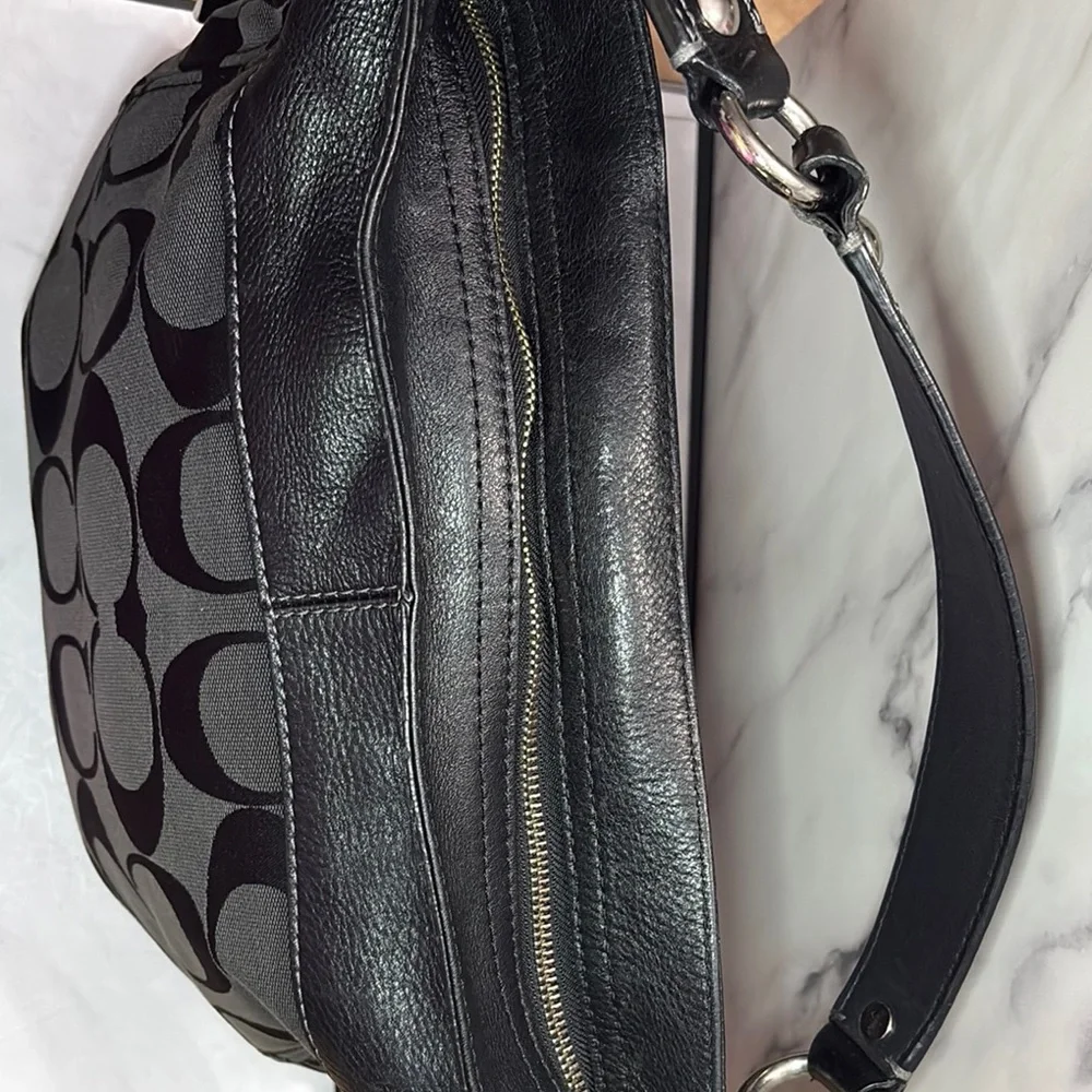 COACH Zoe Black Signature Jacquard Large Hobo Shoulder Bag #F12674 - Picture 9 of 15